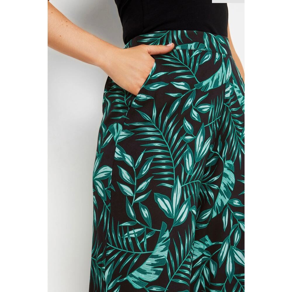 Long Tall Sally Wide Leg Pants LTS Black Green Tropical Print Trousers 18 XLONG - Picture 4 of 13